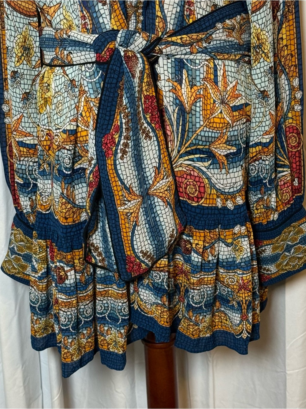 Farm Rio Mosaic Garden Mini Dress Belted Button Front Floral Boho Small - Picture 8 of 16